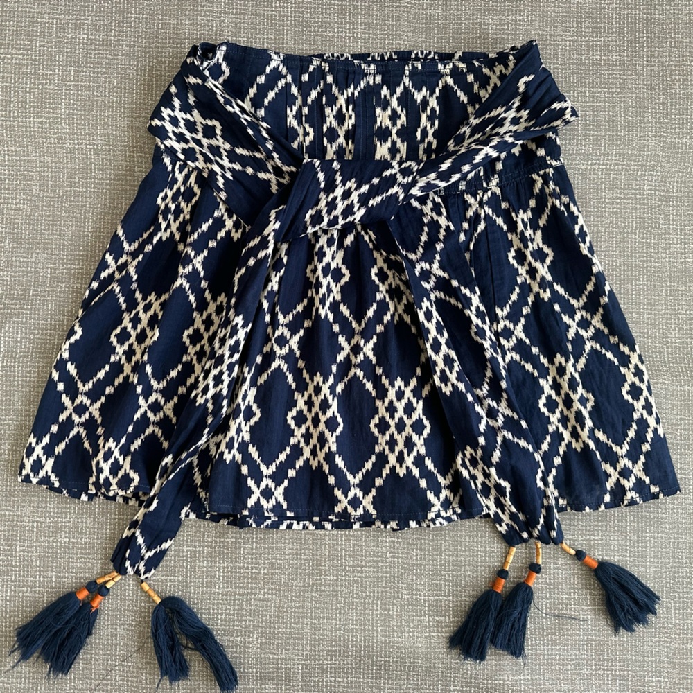 Anthropologie Rimbaud‎ Tie Waist Mini Skirt XS Blue/White - Picture 2 of 14